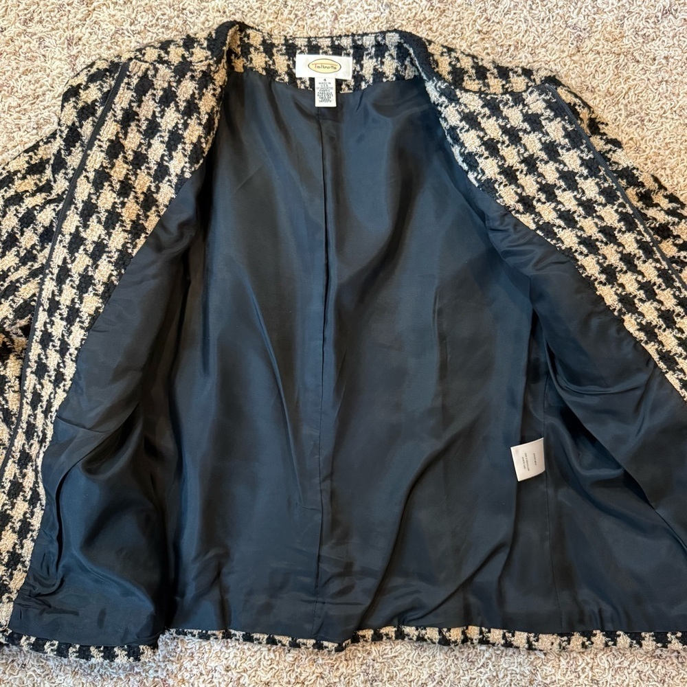 Talbots Houndstooth Tweed Blazer Jacket Size: 4 Wool Blend Pockets Zipper Front - Picture 5 of 13